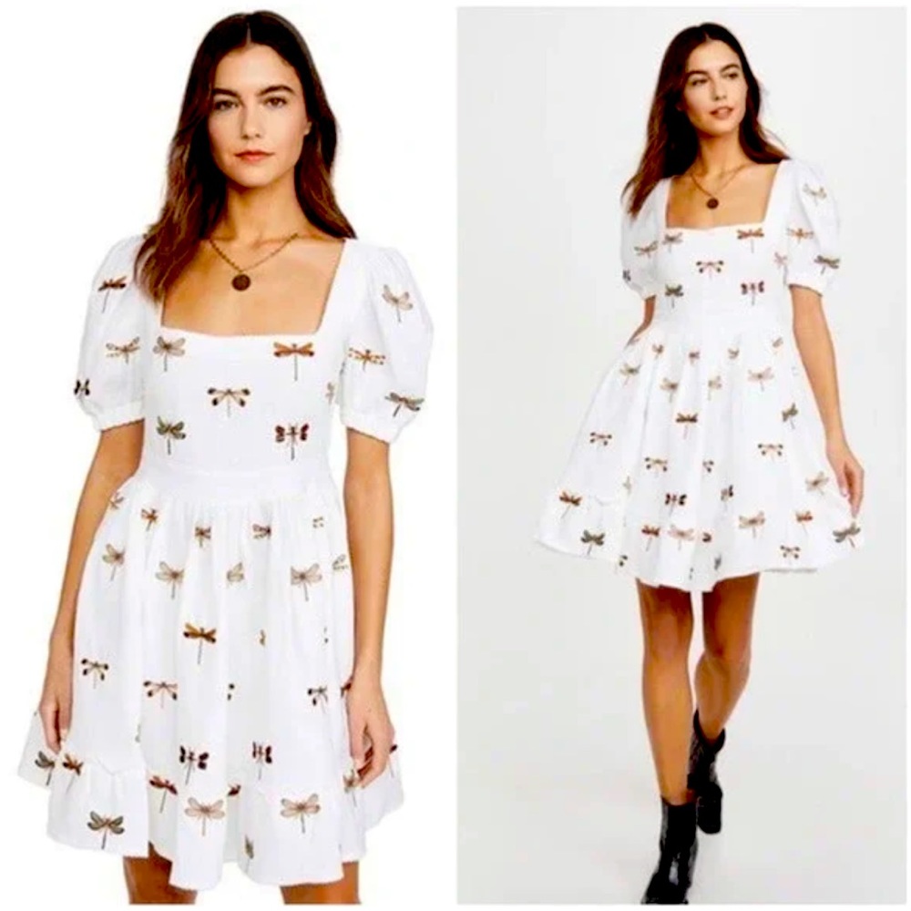 Agua by Agua Bendita White Pomelo Dress Dragonflies Size M